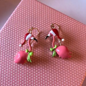 Betsey Johnson Christmas Flamingo Earrings Dangle